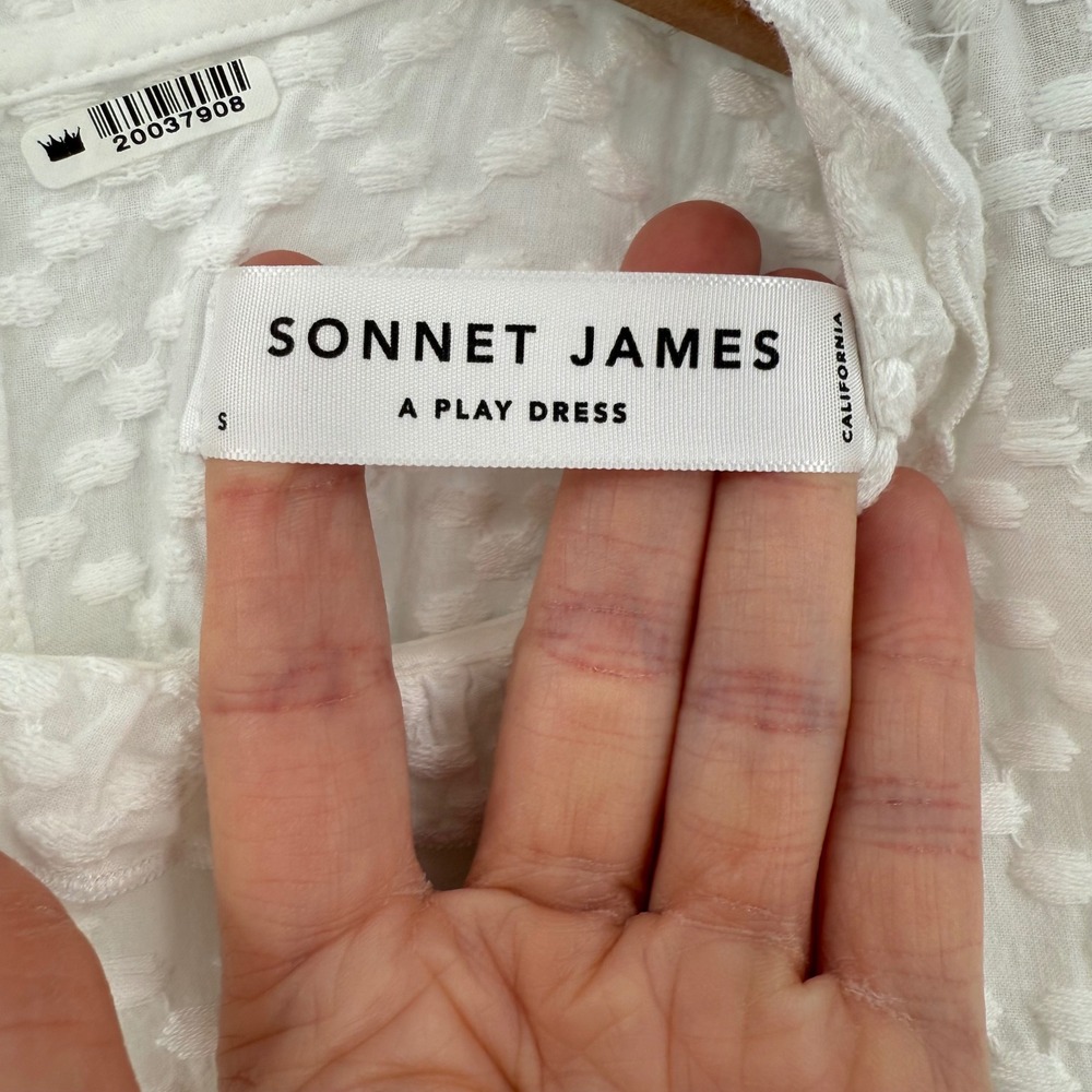 Sonnet James Ava White Textured Cotton Maxi Dress Flutter Sleeves Size Small - Picture 8 of 11